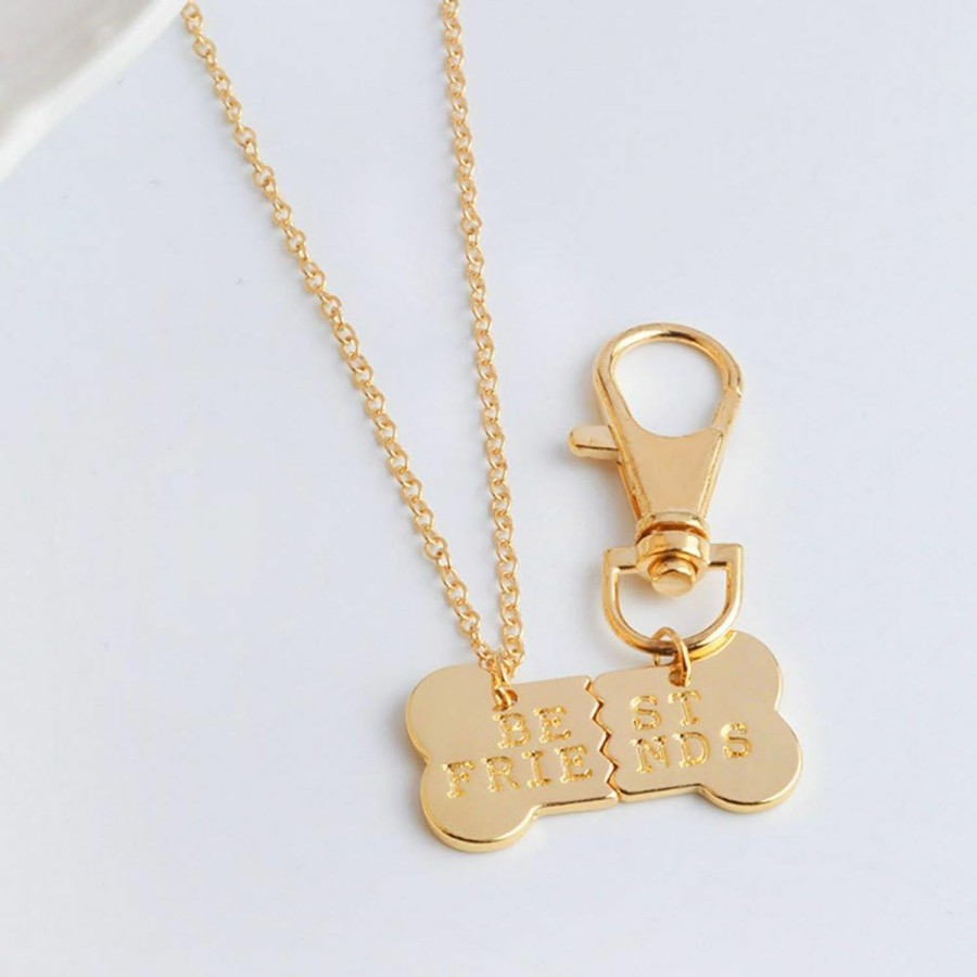 New Meiligo Meiligo Fashion 2 Pcs Couples Alloy Dog Bone Necklace Key Chain Best Friends Puzzle Pendant Matching Dog Tag Necklace Set