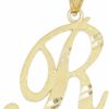 Hot Ice on Fire Jewelry Ice On Fire Jewelry 14K Solid Real Gold Cursive Initial Pendant, English Alpahbet A-Z Letter Charm With Diamond Cut (R)