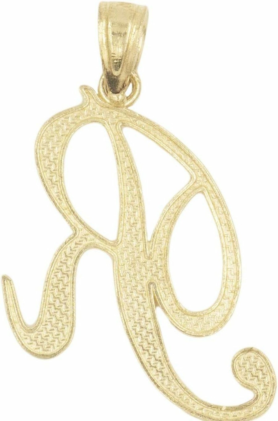 Hot Ice on Fire Jewelry Ice On Fire Jewelry 14K Solid Real Gold Cursive Initial Pendant, English Alpahbet A-Z Letter Charm With Diamond Cut (R)