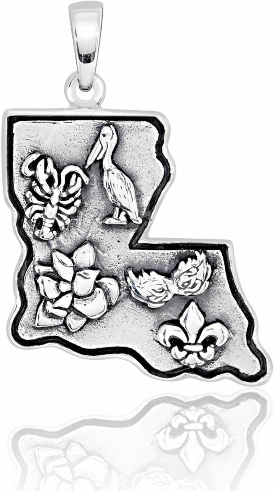 Best W | S WITHLOVE SILVER Withlovesilver Solid 925 Sterling Silver Louisiana State Map And Five Symbols Fleur De Lis Pendant