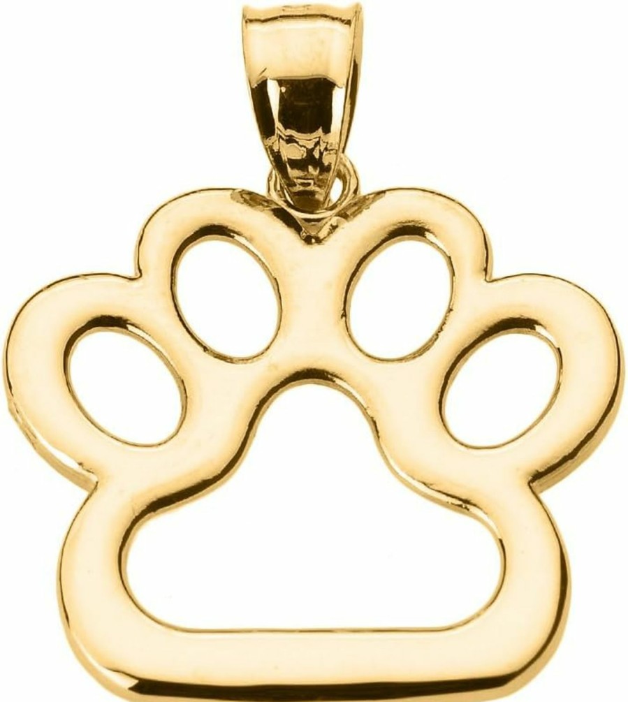 Clearance Claddagh Gold Polished 14K Gold Dog Paw Print Charm Pendant