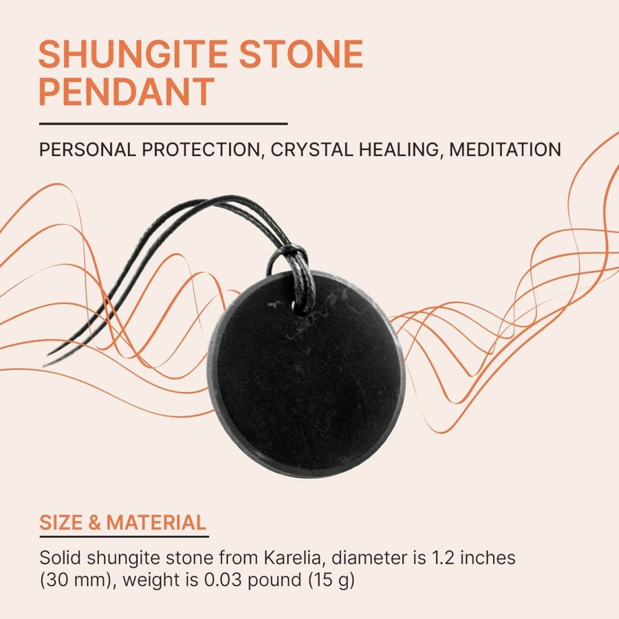 New Karelian Heritage Karelian Heritage Round Shungite Pendant | Authentic Shungite Stones Amulet Jewelry Necklace | Defender Shield Protection Necklace Stone | Chakra Healing Necklace Quantum Pendant