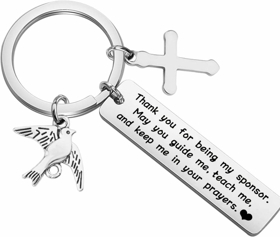 New BAUNA Bauna Confirmation Sponsor Gifts Catholic Sponsor Gifts Thank You For Being My Sponsor Keychain With Cross Peace Dove Charm