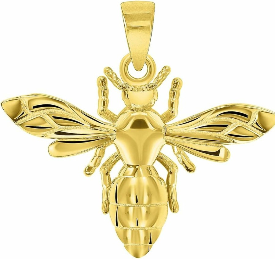 Best Jewelry America 14K Yellow Gold Well Detailed 3D Honey Bee Charm Bumblebee Insect Pendant