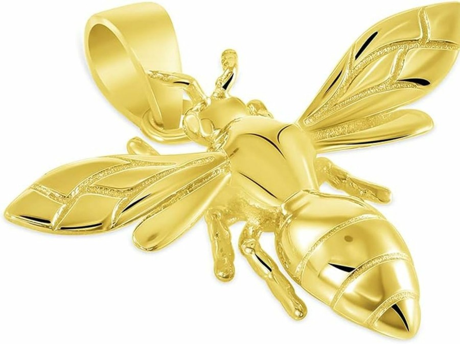 Best Jewelry America 14K Yellow Gold Well Detailed 3D Honey Bee Charm Bumblebee Insect Pendant