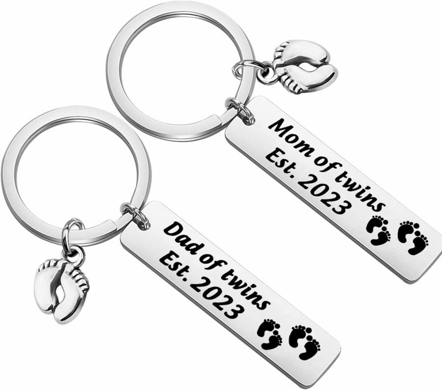 Best FUSTMW Fustmw Parents Of Twins Gifts Dad Mom Of Twins Est 2024 Keychain Set Twins Mom Dad Gifts Expecting Parents Gifts