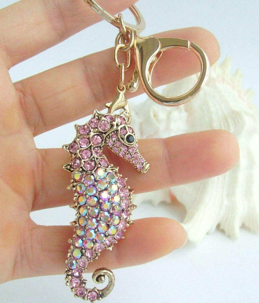 Best Animal Key Chain-Sindary Jewelry Sindary Charming Animal 2.16\" Seahorse Keychain Pendant Rhinestone Crystal K2254