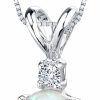 Online PEORA Peora 14K White Gold Created White Opal With Genuine Diamond Pendant For Women, Elegant Solitaire, Aaa Grade Round Shape 6.50Mm