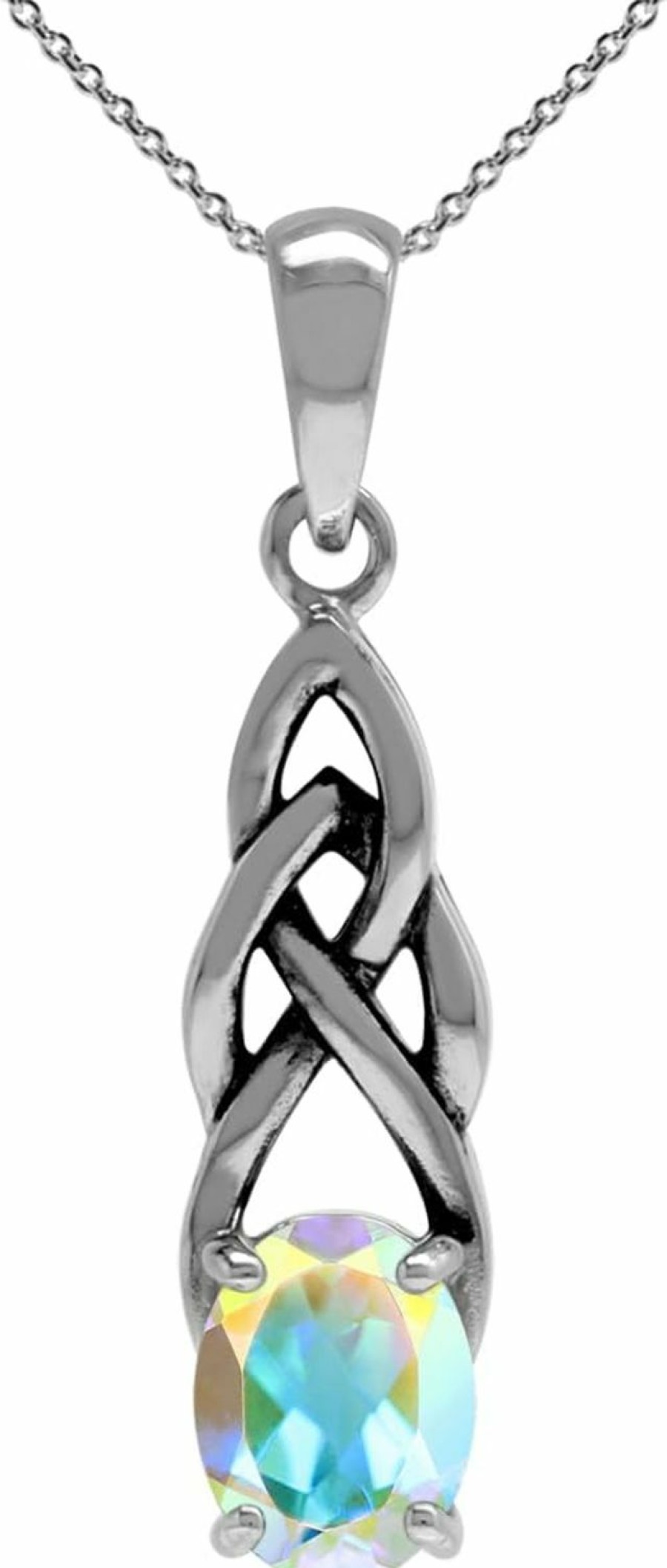 Hot Silvershake Silvershake 8X6Mm Oval Shape Birthstone Gemstone Antique Finishing Or Yellow Gold Plated 925 Sterling Silver Celtic Knot Weave Solitaire Pendant Or Pendant With 18 Inch Chain Necklace Jewelry For Women