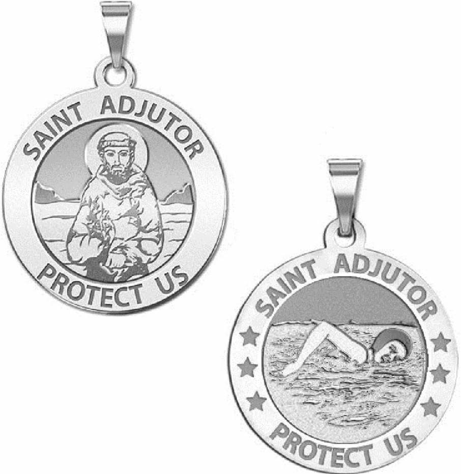 Hot PicturesOnGold.com Picturesongold.Com Saint Adjutor Doubles Sided Female Swimmer Religious Medal - 3/4 Inch Sterling Silver