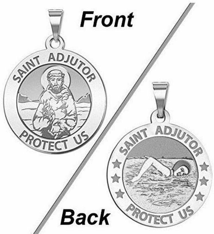 Hot PicturesOnGold.com Picturesongold.Com Saint Adjutor Doubles Sided Female Swimmer Religious Medal - 3/4 Inch Sterling Silver