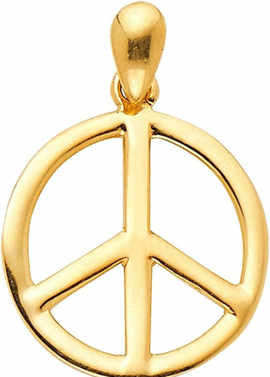 Best The World Jewelry Center 14K Real Yellow Gold Peace Sign Charm Pendant