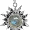 Clearance Silvershake Silvershake 8Mm Cabochon Gemstone 925 Sterling Silver Sun Ray Inspired Solitaire Pendant