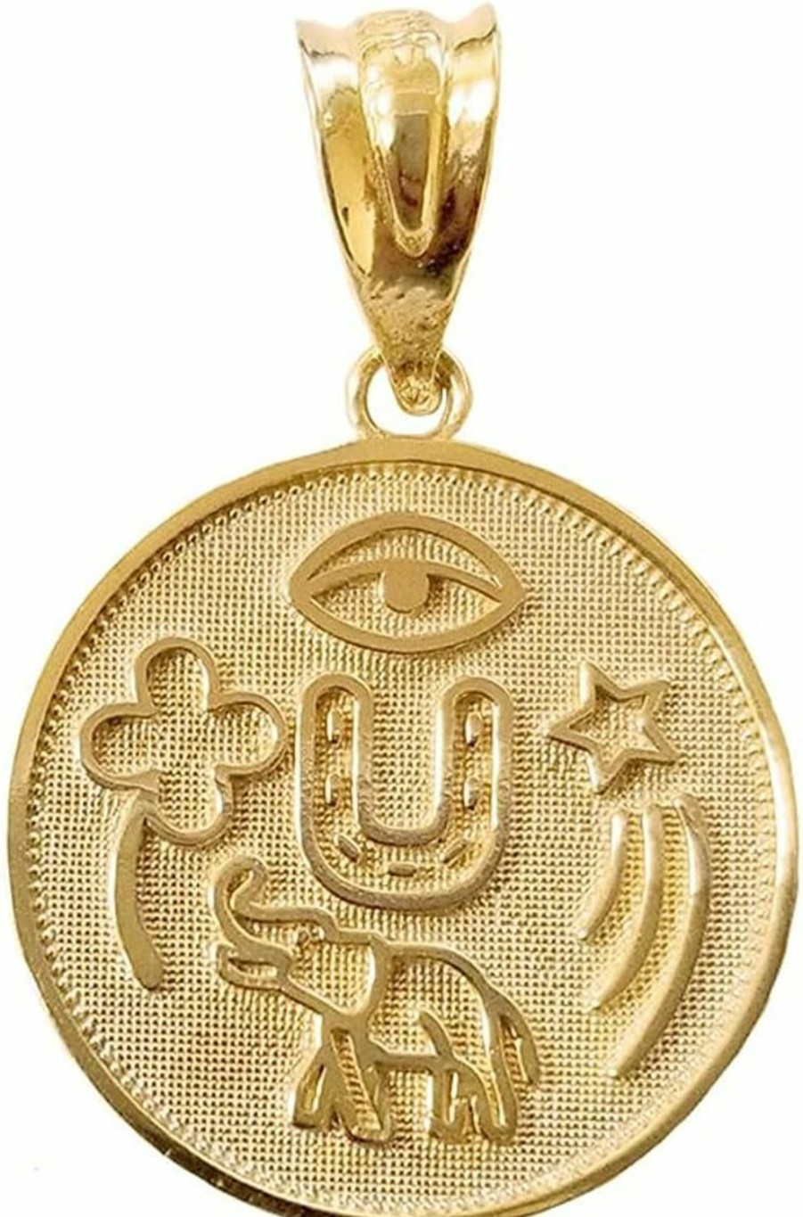 Hot Good Luck Charms 14K Yellow, White, Or Rose Gold Lucky Charm Round Coin Medal Talisman Pendant - Choice Of Metal