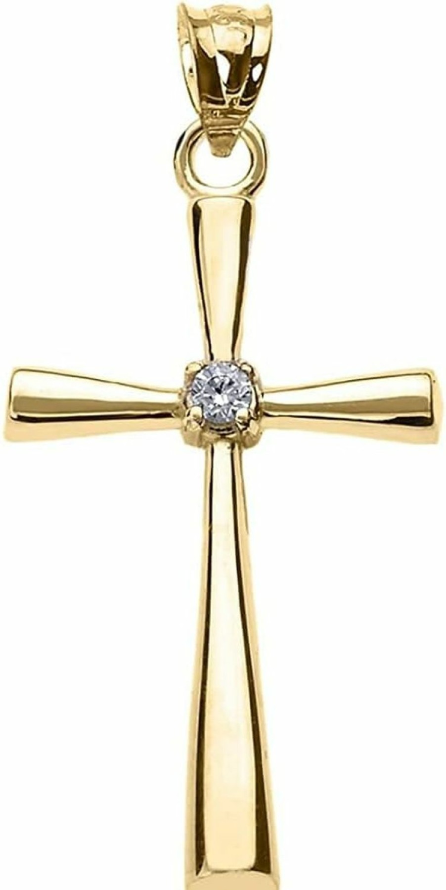 New Religious Jewelry by FDJ Religious Jewelry 14K White, Yellow, Or Rose Gold Solitaire Diamond Accented Cross Pendant Charm (K-M Color, Promo Clarity)