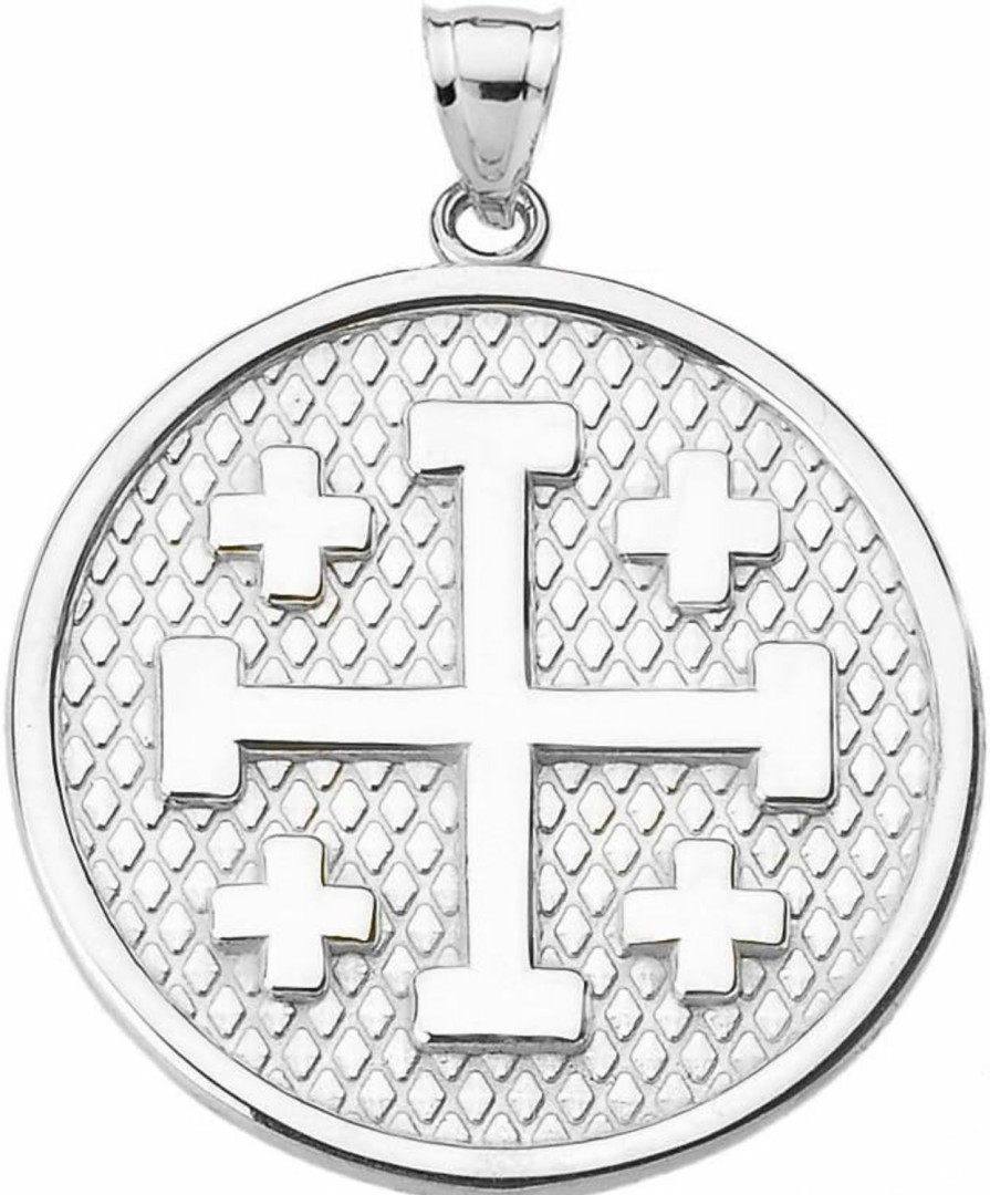 Clearance Claddagh Gold Religious Jewelry Engravable Jerusalem Cross Pendant In Sterling Silver