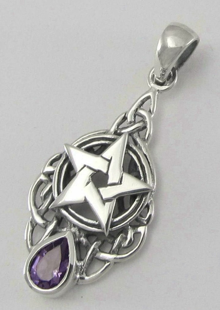 Best Moonlight Mysteries Moonlight Mysteries Sterling Silver Celtic Knot Pentacle Pendant With Natural Amethyst