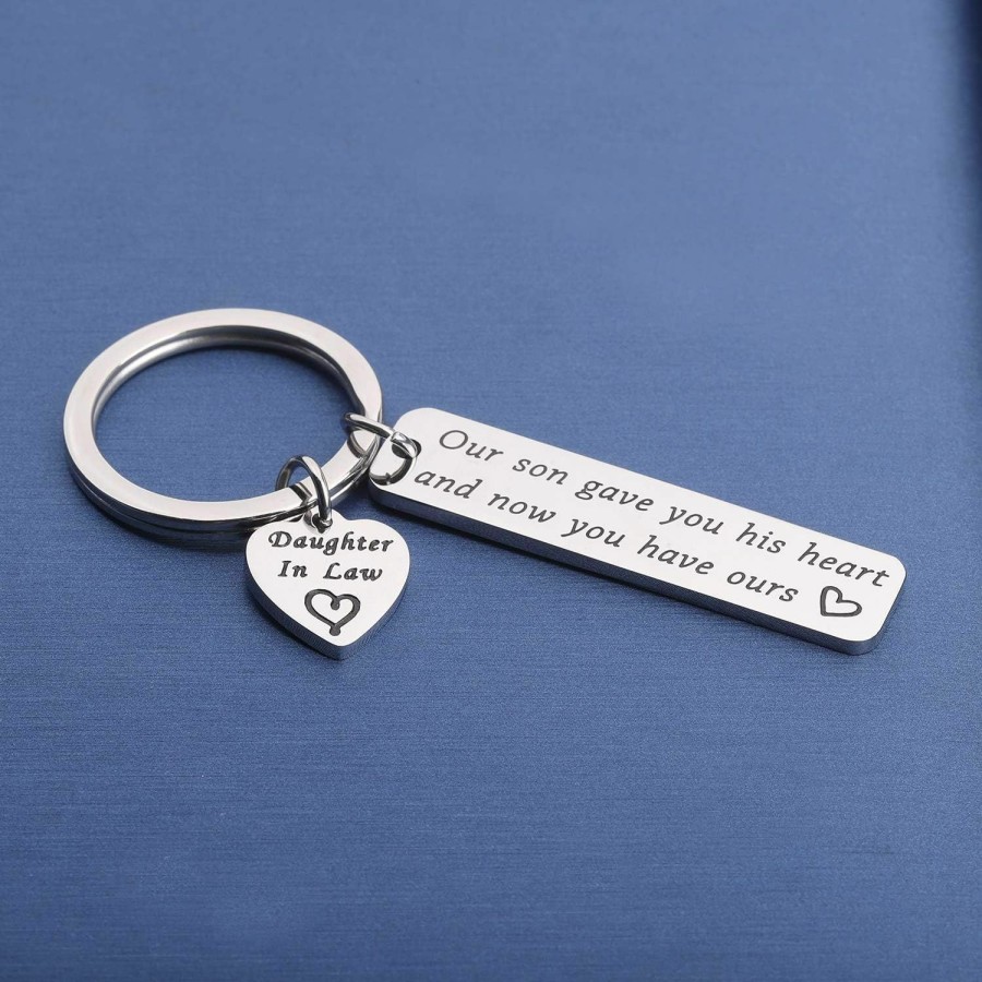 Hot MYOSPARK Myospark Daughter In Law Keychain Our Son Gave You His Heart Daughter In Law Gift For Wedding Day Keepsake Gift