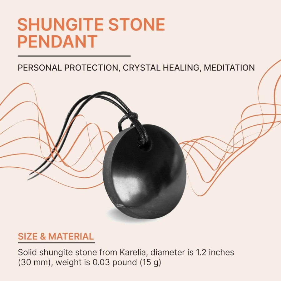 Wholesale Karelian Heritage Karelian Heritage Shungite Stone Necklace | Round Shungite Pendant Amulet | Authentic Shungite Jewelry | Shungite Protection Necklace Shield | Crystal Healing Necklace For Meditation