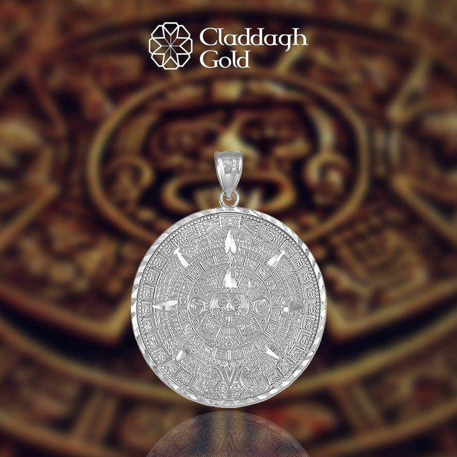 Clearance Aztec and Mayan Calendar .925 Sterling Silver Aztec Mayan Calendar Pendant Charm - Choice Of Size