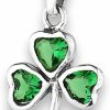 Best Sac Silver Clover Shamrock Pendant Simulated Emerald .925 Sterling Silver Good Luck Charm