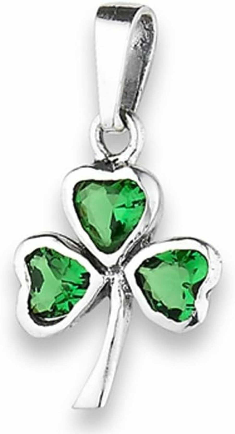 Best Sac Silver Clover Shamrock Pendant Simulated Emerald .925 Sterling Silver Good Luck Charm