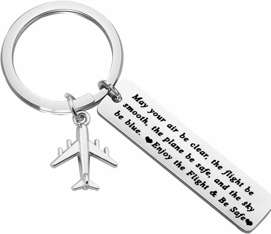 Hot FUSTMW Fustmw Pilot Gift Flight Attendant Gift Fly Safe Keychain Traveling Gifts May Your Air Be Clear Airplane Jewelry