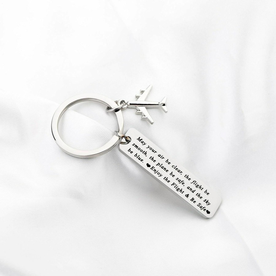 Hot FUSTMW Fustmw Pilot Gift Flight Attendant Gift Fly Safe Keychain Traveling Gifts May Your Air Be Clear Airplane Jewelry