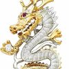 New TGDJ 14K Two Tone Gold Cz Dragon Pendant