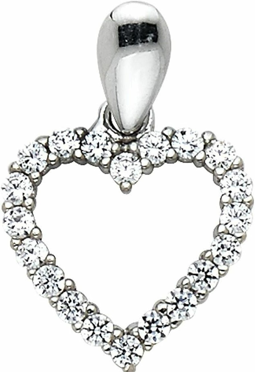 Best The World Jewelry Center 14K White Or White Gold Open Heart Cz Charm Pendant