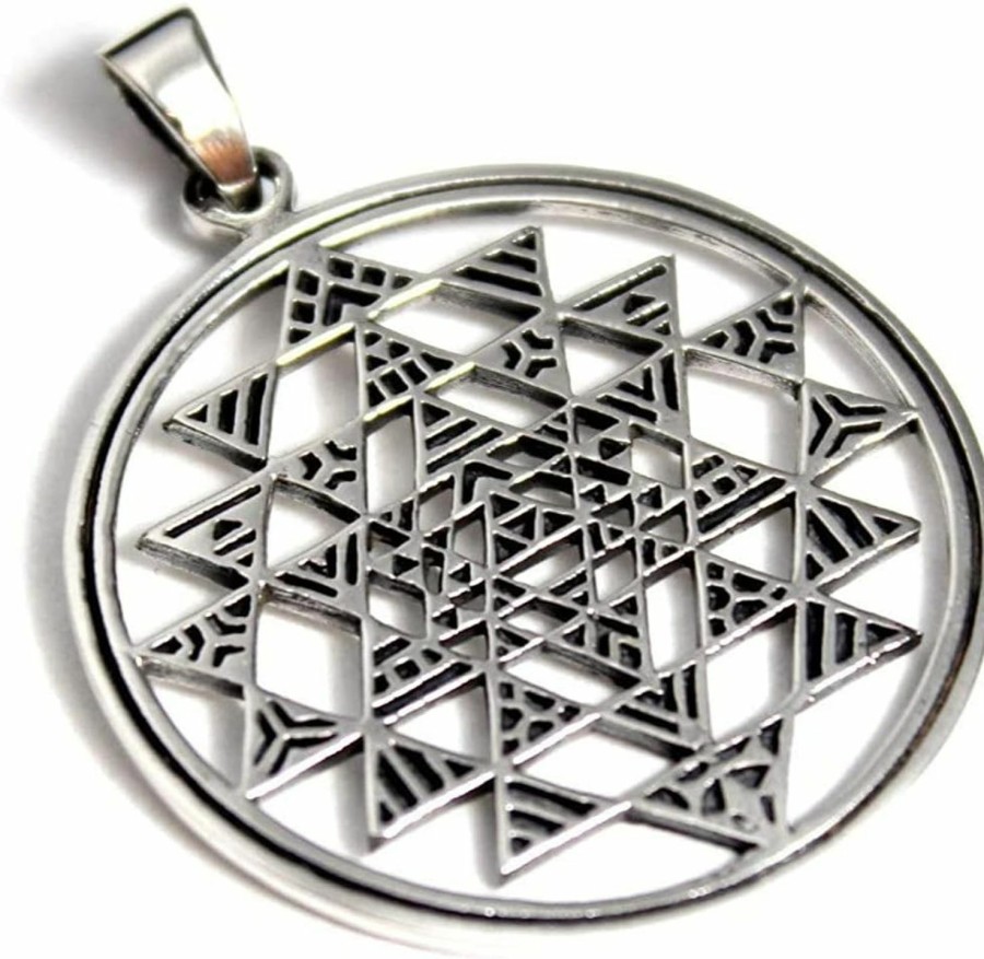 New Generic Cosumosu Sri Yantra Sacred Geometry India Hinduism 925 Sterling Silver Talisman Pendant