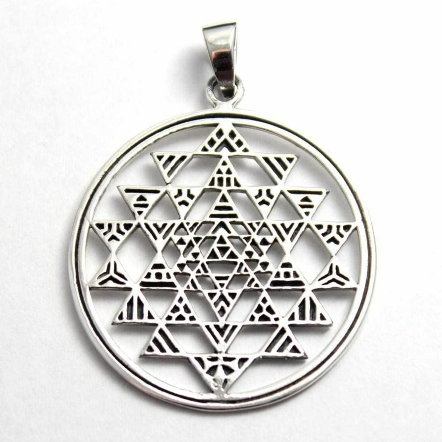 New Generic Cosumosu Sri Yantra Sacred Geometry India Hinduism 925 Sterling Silver Talisman Pendant