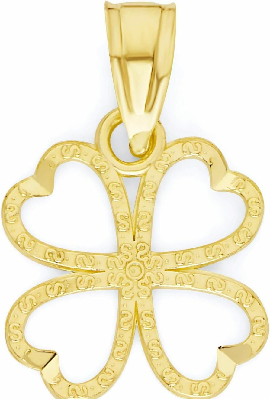 Wholesale Ice on Fire Jewelry Ice On Fire Jewelry 14K Solid Real Gold Four Leaf Clover Pendant, Good Luck Charm Irish Jewelry Gifts, Yellow