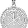 Wholesale Claddagh Gold 925 Sterling Silver Chi Rho Alpha Omega Symbol Medallion Round Pendant