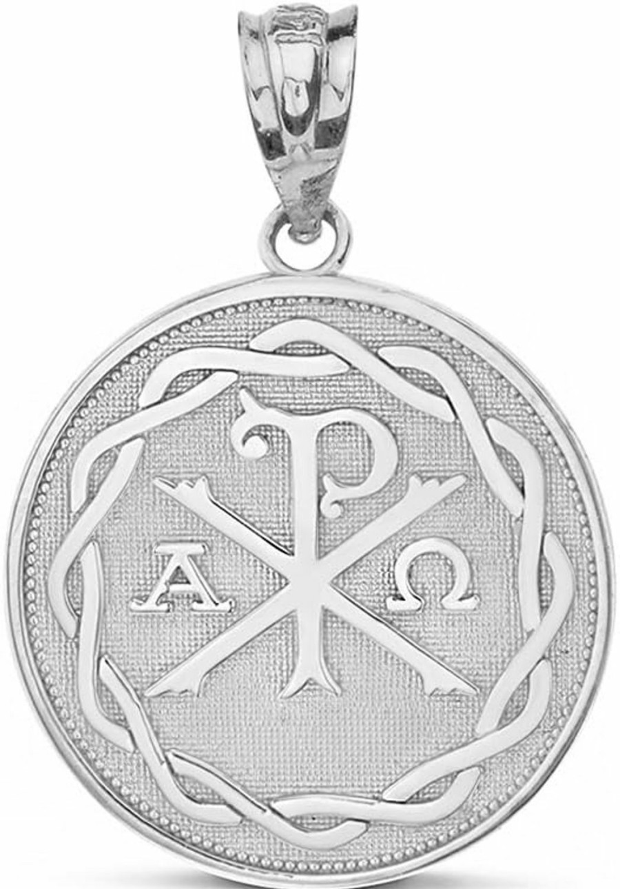 Wholesale Claddagh Gold 925 Sterling Silver Chi Rho Alpha Omega Symbol Medallion Round Pendant