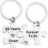 Clearance FEELMEM Feelmem 25Th Anniversary Present Couples Puzzle Keychain Set Of Two 25 Years Anniversary Key Chain Present For Him Her (25Th)