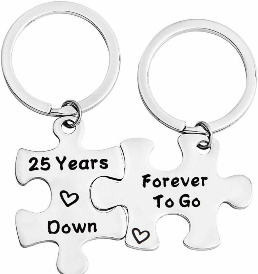 Clearance FEELMEM Feelmem 25Th Anniversary Present Couples Puzzle Keychain Set Of Two 25 Years Anniversary Key Chain Present For Him Her (25Th)