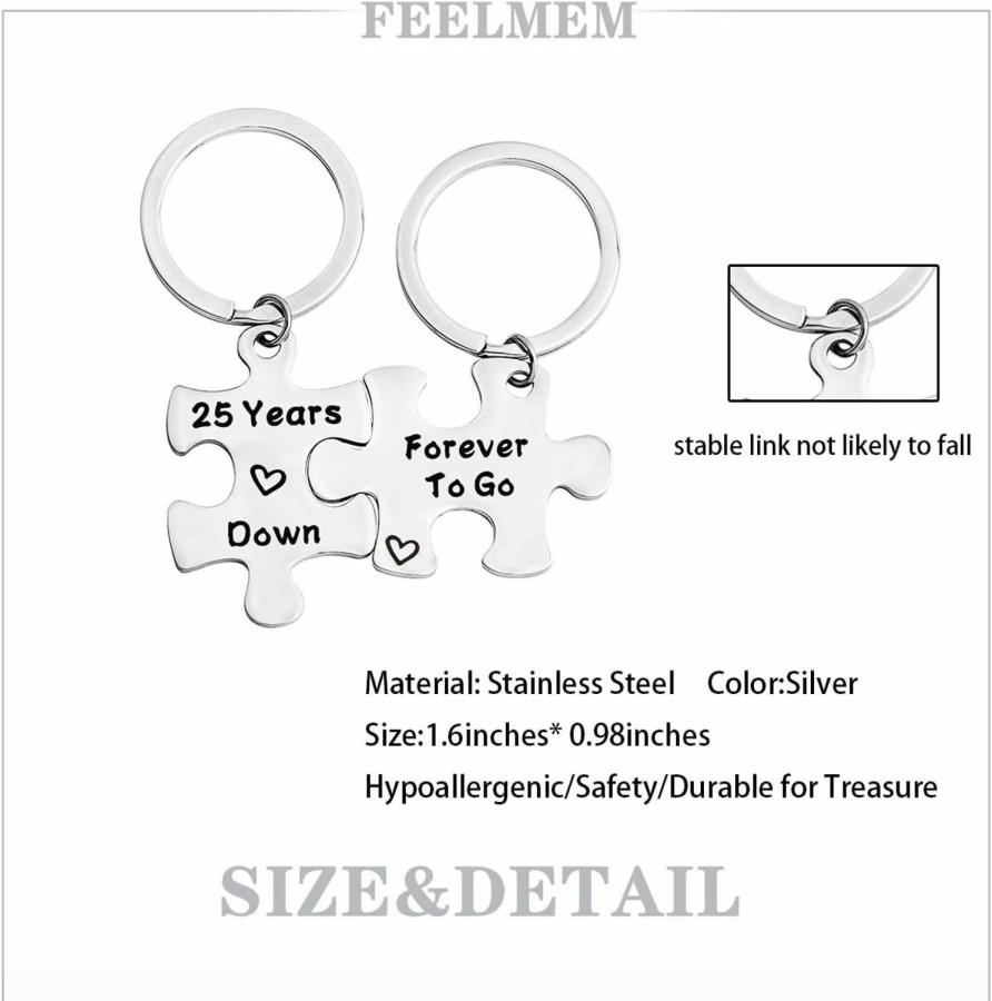 Clearance FEELMEM Feelmem 25Th Anniversary Present Couples Puzzle Keychain Set Of Two 25 Years Anniversary Key Chain Present For Him Her (25Th)