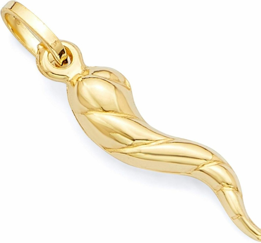 Hot The World Jewelry Center 14K Real Yellow Gold Twisted Cornicello Italian Horn Charm Pendant