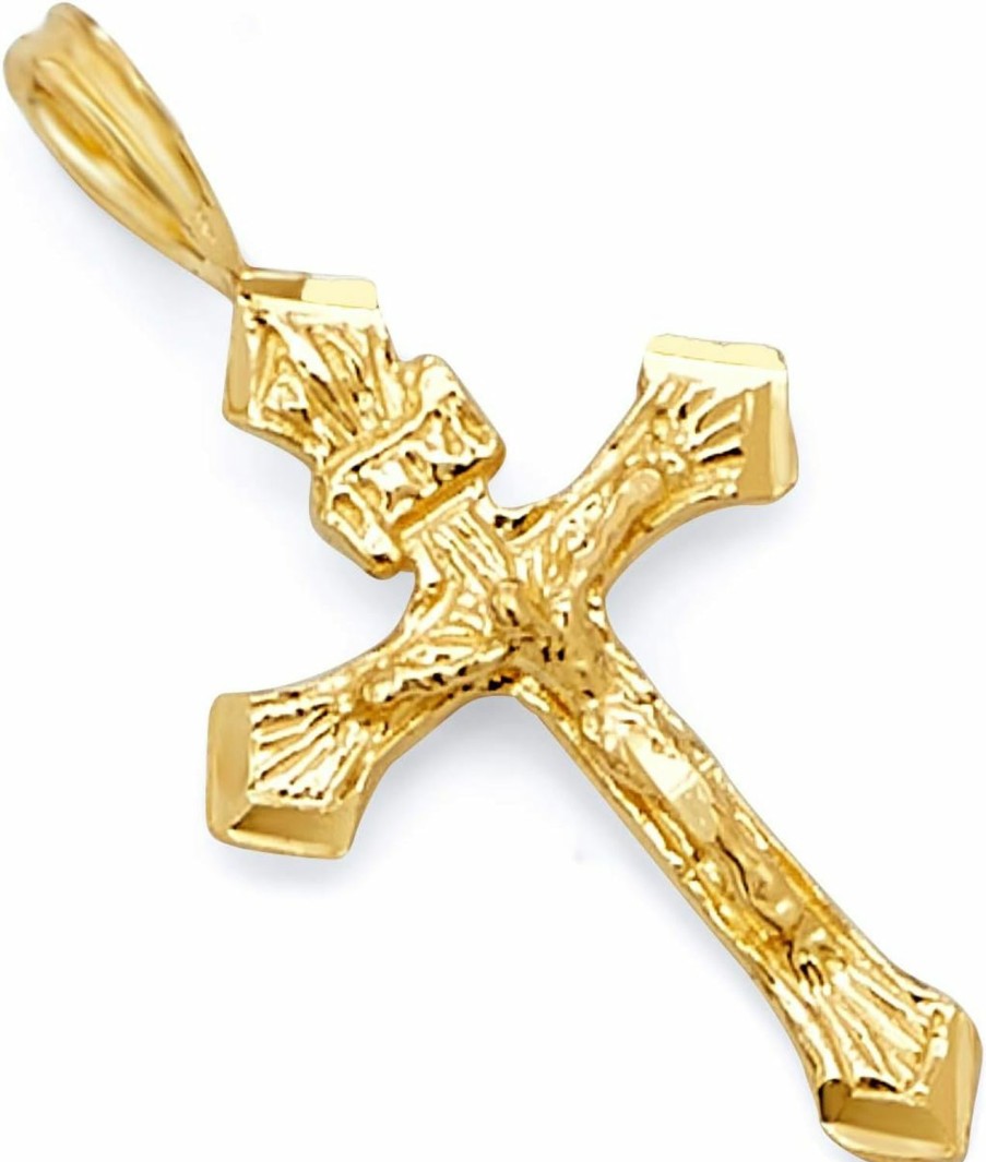 Online The World Jewelry Center 14K Real Yellow Gold Religious Crucifix Jesus Cross Charm Pendant