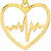 New Claddagh Gold 10K Yellow Gold Lifeline Pulse Heartbeat Open Heart Charm Pendant