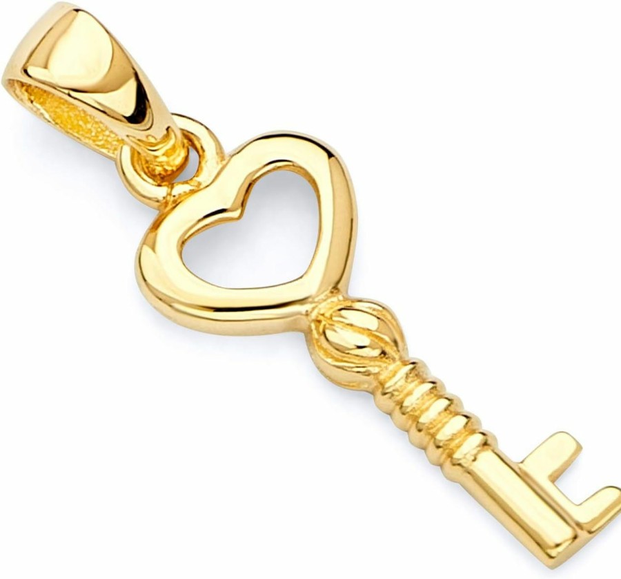 Hot The World Jewelry Center 14K Real Yellow Gold Tiny Key To My Heart Charm Pendant