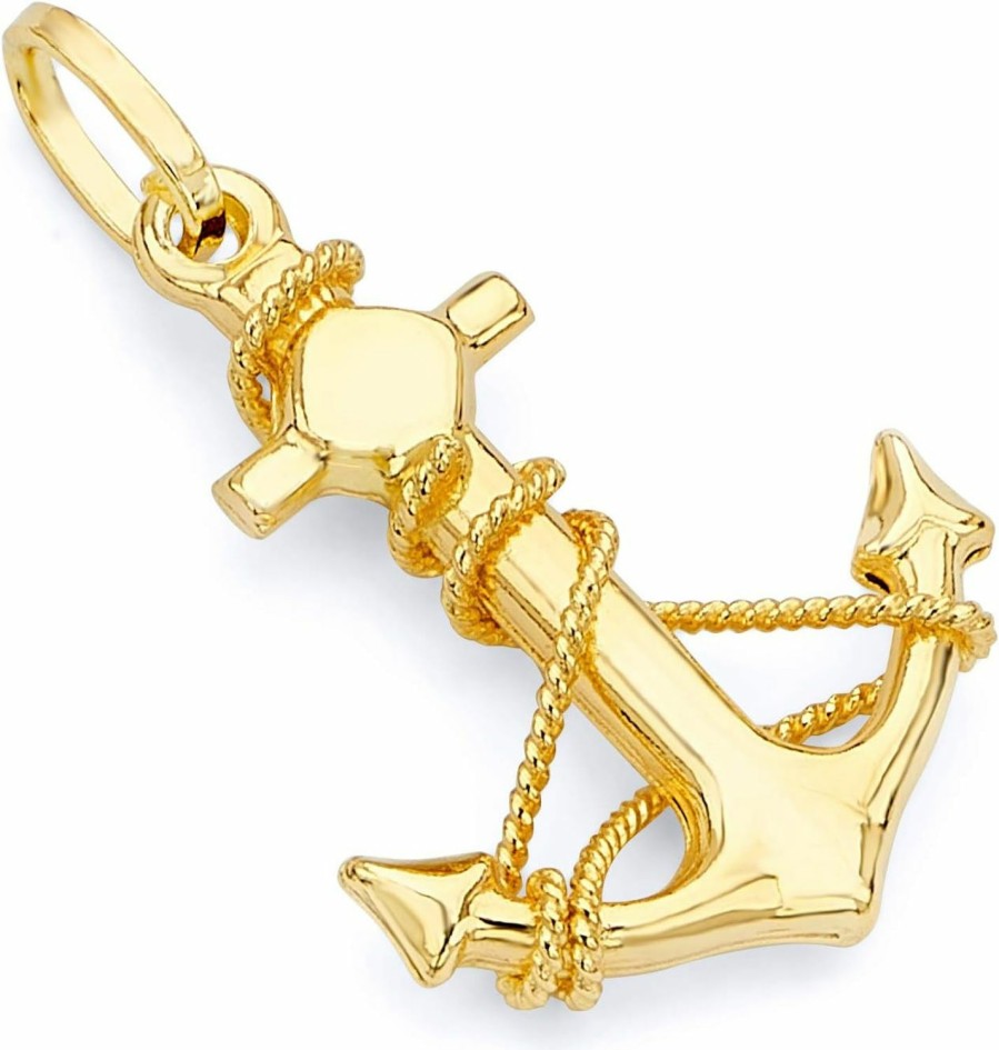 Online The World Jewelry Center The World Jewelry Center 14K Real Yellow Gold Anchor Charm Pendant - 2 Different Size Available