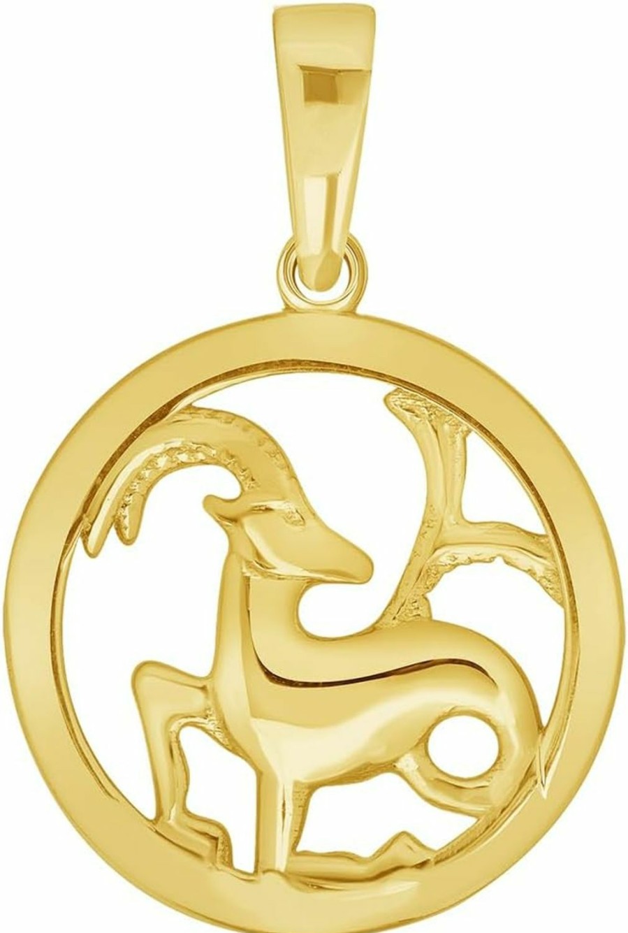 Best Jewelry America Jewelry America 14K Yellow Gold Round Zodiac Sign Charm Horoscope Pendant (Small)