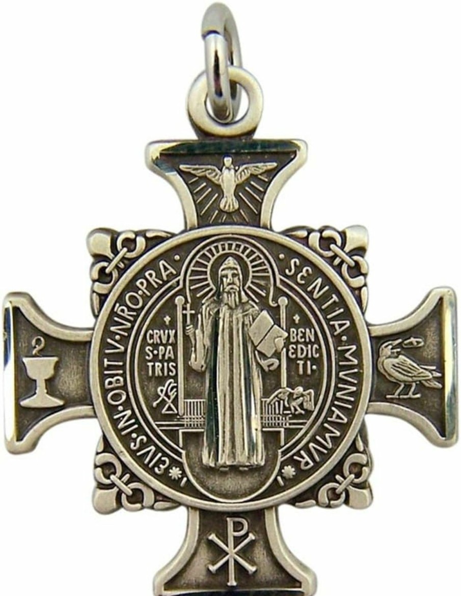 Clearance HMHReligiousMfg Hmhreligiousmfg Sterling Silver Saint Benedict Of Nursia Maltese Cross Pendant, 1 Inch