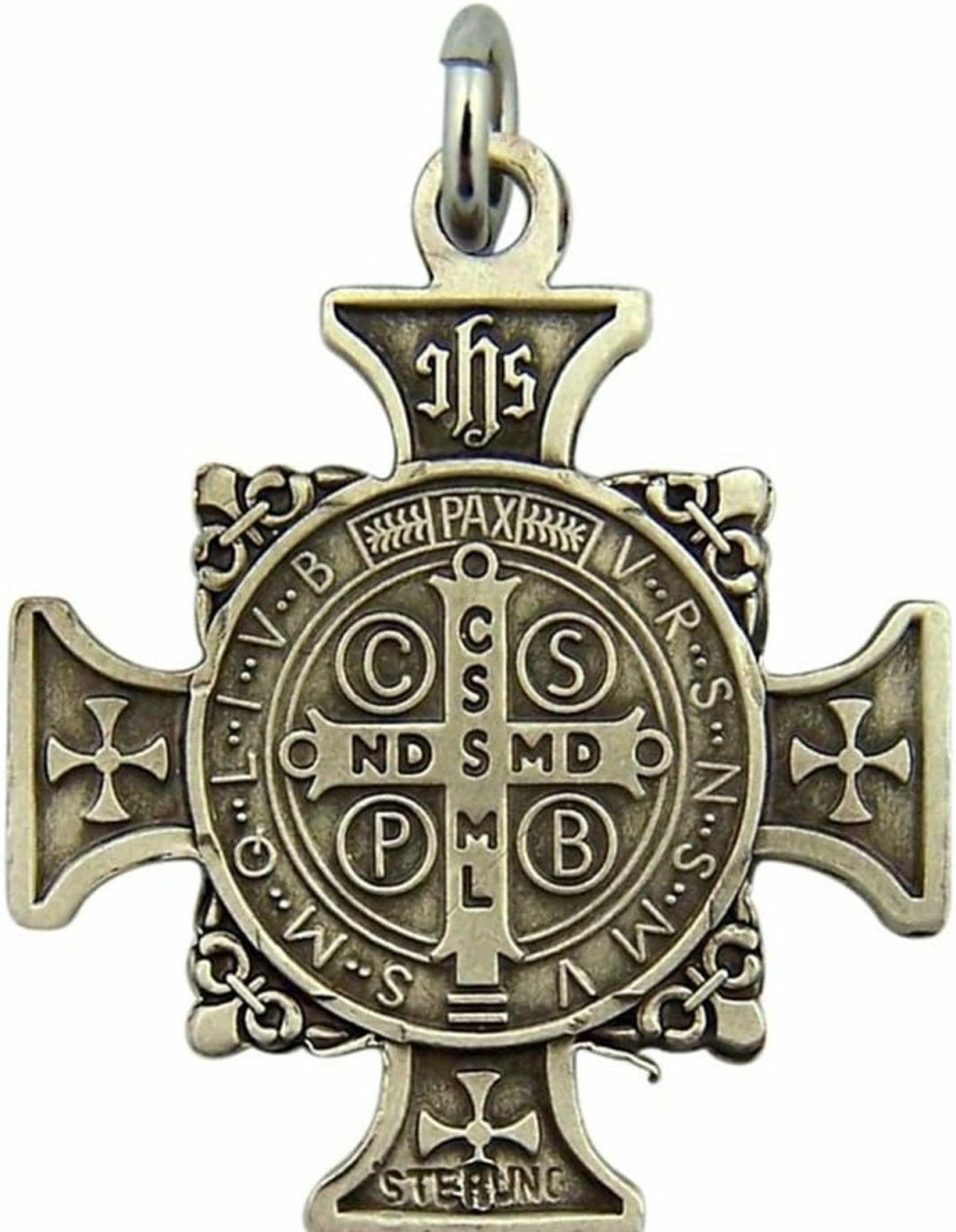 Clearance HMHReligiousMfg Hmhreligiousmfg Sterling Silver Saint Benedict Of Nursia Maltese Cross Pendant, 1 Inch