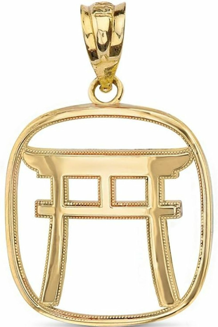 New Claddagh Gold 10K And 14K Yellow Gold Japanese Torii Gate Shinto Pendant Charm Necklace - Choice Of Metal