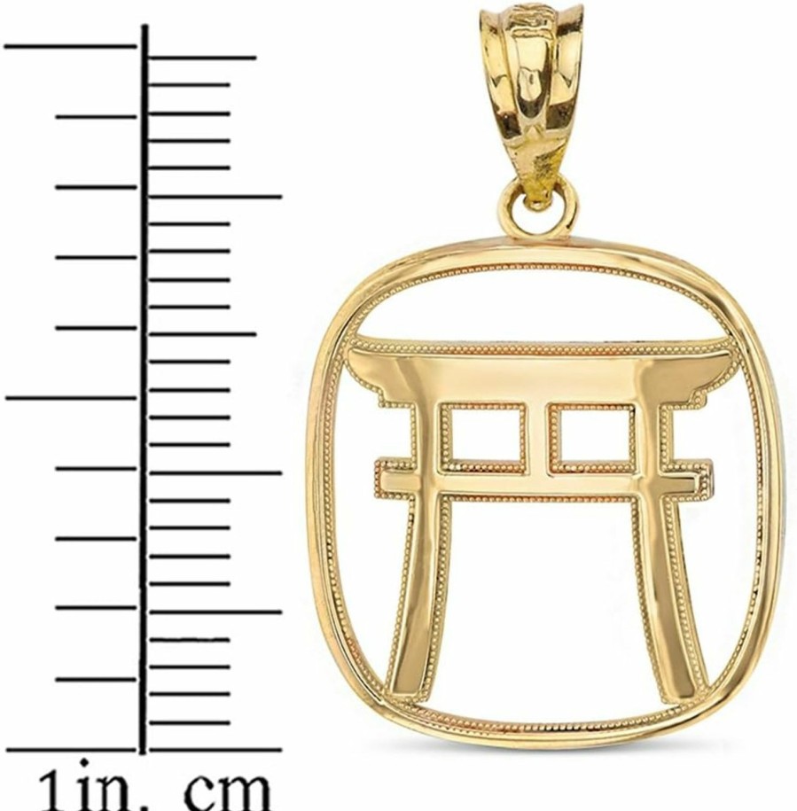 New Claddagh Gold 10K And 14K Yellow Gold Japanese Torii Gate Shinto Pendant Charm Necklace - Choice Of Metal