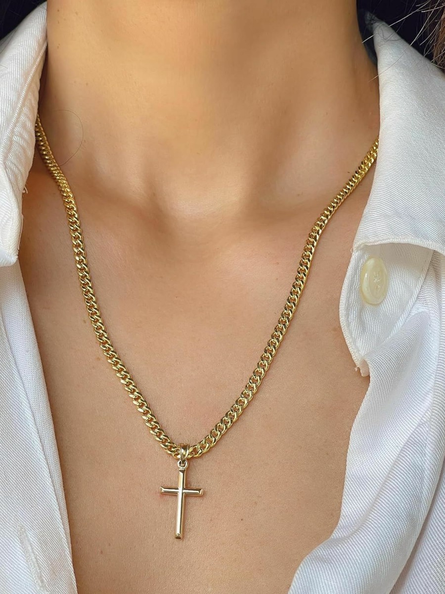 Wholesale JEWELHEART Jewelheart 14K Real Gold Cross Pendant - Classic Small Cross Pendant Charm - Religious 14K Yellow Gold Jewelry For Men Women Boys Girls