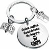 Hot BEKECH Bekech Book Lovers Gift Coffee Lovers Gift Drink Coffee Read Books Be Happy Keychain